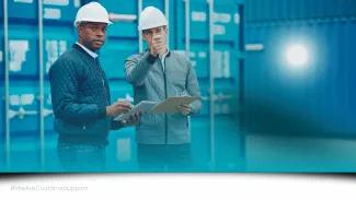 Freight Yard: two men in white hard hats